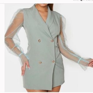 PrettyLittleThing | Dresses | Hppretty Little Thing Sage Green Button Up  Blazer Dressorganza Sleevessz 6 | Poshmark
